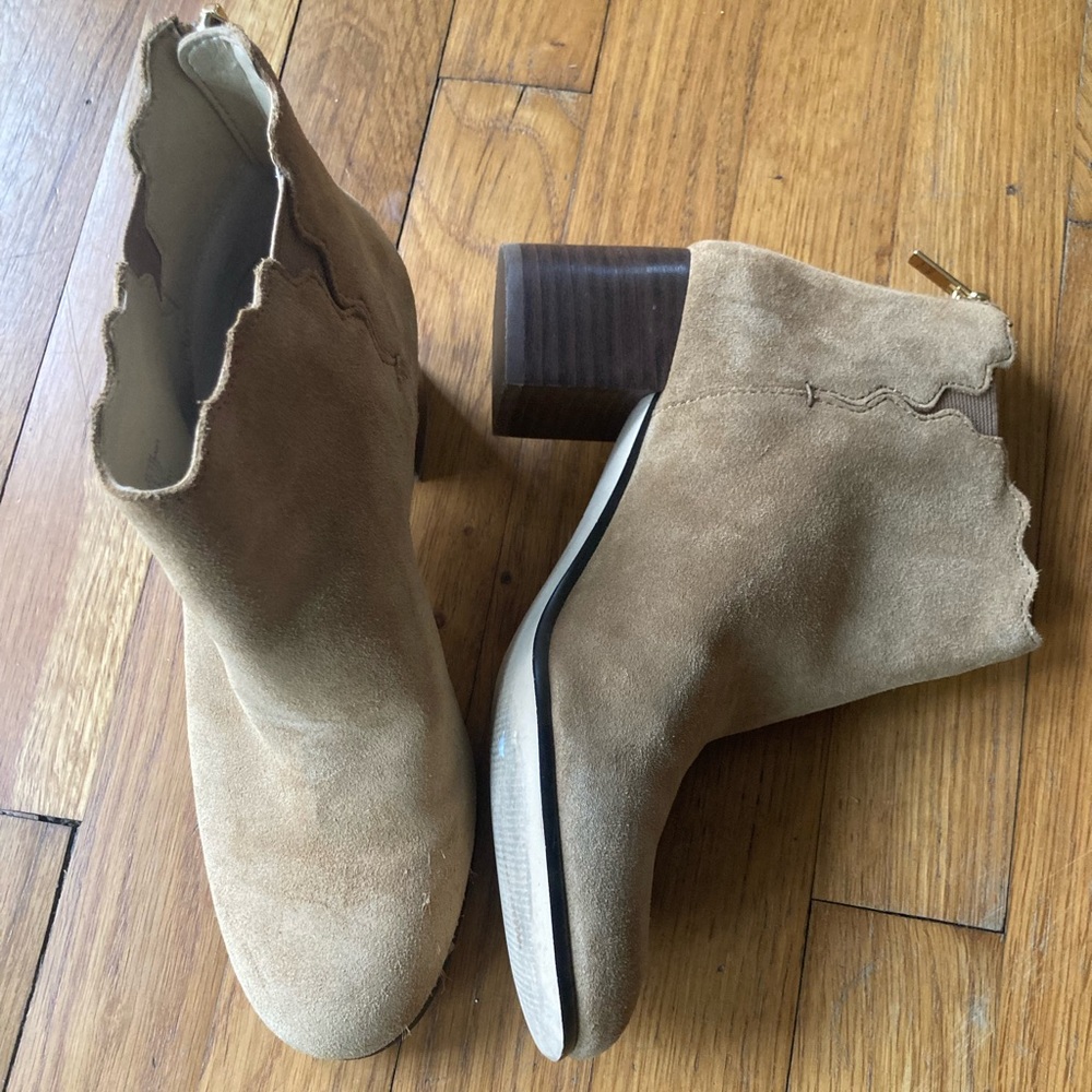 Land’s End Suede Scalloped Ankle Booties, Size 6.5
